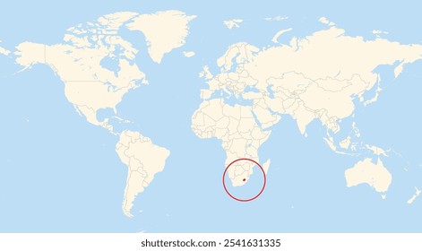 Lageplan von Lesotho in Afrika auf einer Weltkarte angezeigt