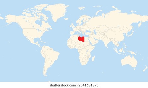 Location map of Libya in Africa shown on a world map