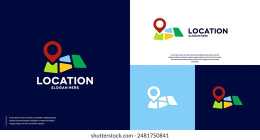 location map logo with colorful style, directions, logo design inspiration.