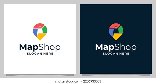 Location Map Logo Design Template With Shopping Bag Logo. Premium Vector