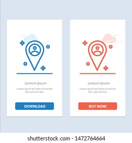 Location, Map, Man  Blue and Red Download and Buy Now web Widget Card Template