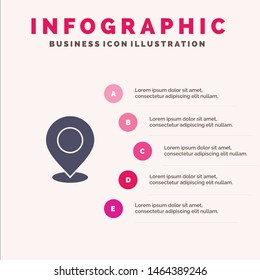 Location, Map, Mark, Marker, Pin, Place, Point, Pointer Solid Icon Infographics 5 Steps Presentation Background. Vector Icon Template background
