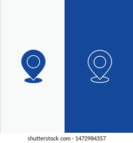 Location, Map, Mark, Marker, Pin, Place, Point, Pointer Line and Glyph Solid icon Blue banner Line and Glyph Solid icon Blue banner