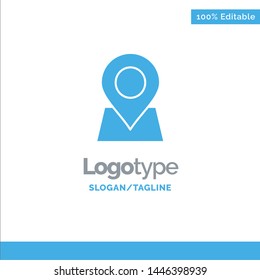 Location, Map, Marker, Pin Blue Solid Logo Template. Place for Tagline