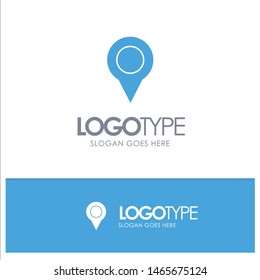 Location, Map, Marker, Pin Blue Solid Logo with place for tagline. Vector Icon Template background