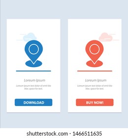 Location, Map, Marker, Pin  Blue and Red Download and Buy Now web Widget Card Template. Vector Icon Template background