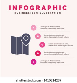 Location, Map, Marker, Pin Solid Icon Infographics 5 Steps Presentation Background