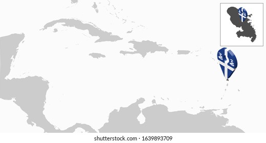 Location Map Martinique on map Central America. 3d Martinique flag map marker location pin. High quality map of Martinique. Antilles. Central America. France. EPS10.