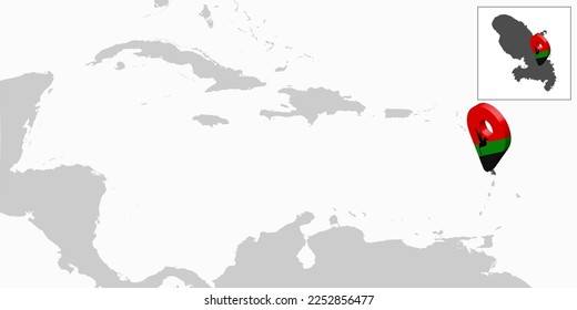 Location Map Martinique on map Central America. 3d Martinique flag map marker location pin. High quality map of Martinique. Antilles. Central America. France. EPS10.