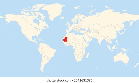 Location map of Mauritania in Africa shown on a world map