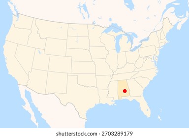 Location Map of Montgomery Regional Airport (Dannelly Field) (MONTGOMERY, Alabama, USA). IATA-code: MGM. No labels at all.