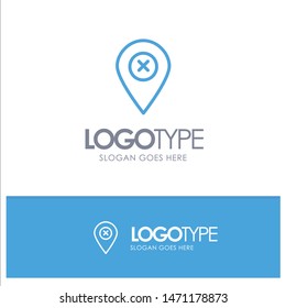 Location, Map, Navigation, Pin Blue Outline Logo Place for Tagline. Vector Icon Template background