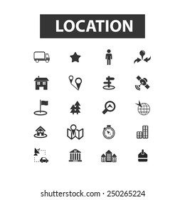 location, map, navigation, route flat icons, signs, illustration set, vector