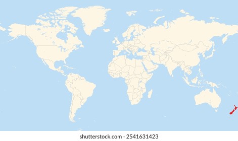 Location map of New Zealand in Australia shown on a world map