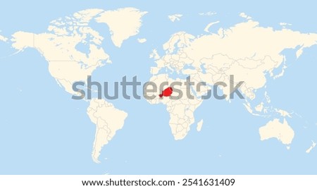 Location map of the Niger in Africa shown on a world map