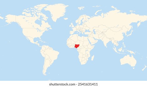 Localização do Nigeria in Africa mostrado em um mapa do mundo