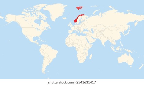 Localização do Noruega na Europa mostrado em um mapa do mundo