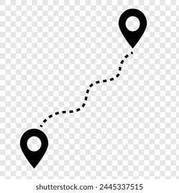 Location map path distance icon, one place to another location icon, pinpoint, map search, route, navigator icon isolated one transparent background, map pointer icon.