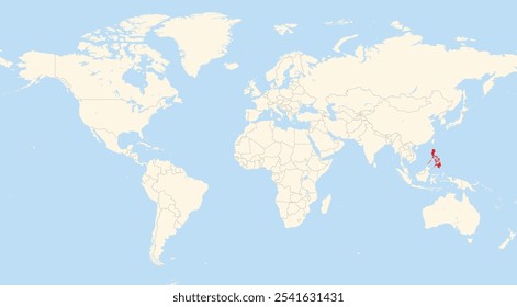 Location map of the Philippines in Asia shown on a world map