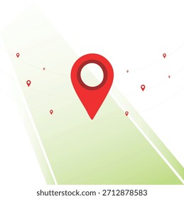 Localização pin mapa, gps, destino, direções, distância, lugar, navegação e ícones de endereço no plano de fundo da estrada