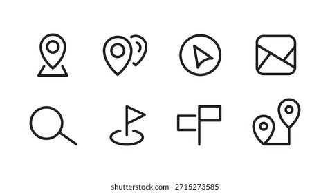 Location, map pin, gps, destination, directions, distance, place, navigation address Route, Navigator line icons set, editable stroke isolated 