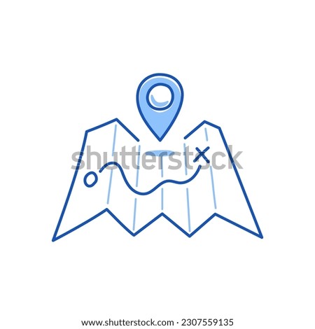 Location map pin gps doodle. Hand drawn sketch doodle style location map. Blue pen line stroke isolated element. Navigation, direction locator concept. Vector illustration.