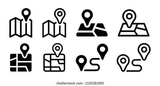 Location map pin icon collection isolated on white background.