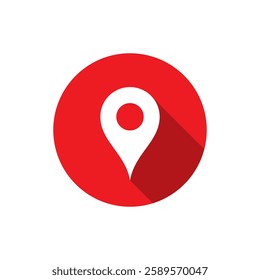 Location, map pin icon with long shadow. Address, place marker sign symbol