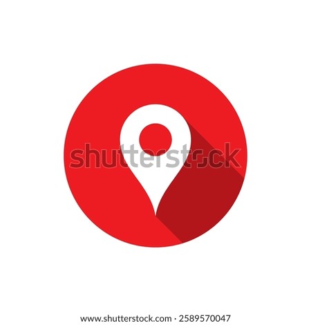 Location, map pin icon with long shadow. Address, place marker sign symbol