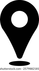 Location and map Pin icon. Map pointer pin sign black destination icon, isolated on transparent background. Solid location navigation. Address symbol vector illustration.