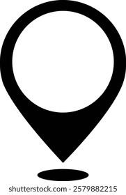 Location and map Pin icon. Map pointer pin sign black destination icon, isolated on transparent background. Solid location navigation. Address symbol vector illustration.