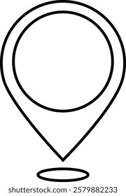 Location and map Pin icon. Map pointer pin sign black outline destination icon, isolated on transparent background. Solid location navigation. Address symbol vector illustration.