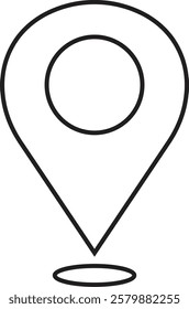 Location and map Pin icon. Map pointer pin sign black outline destination icon, isolated on transparent background. Solid location navigation. Address symbol vector illustration.