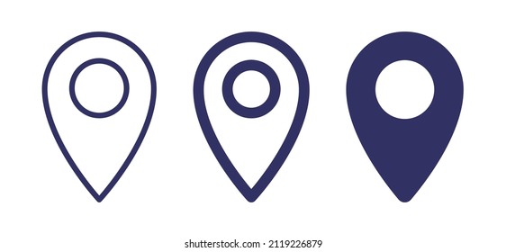 Pin-Symbol für die Standortkarte eingestellt. GPS-Ortssymbol einzeln auf weißem Hintergrund.