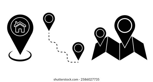 Location and Map Pin Icon Set Vector Design.