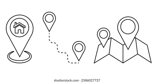 Location and Map Pin Icon Set Vector Design.