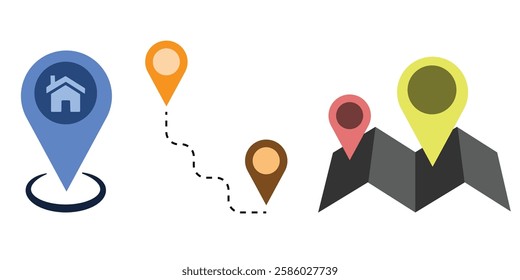Location and Map Pin Icon Set Vector Design.