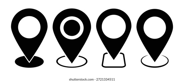 Conjunto de iconos de pin de mapa de Locación, Marcadores de pin de mapa. Símbolo de icono de Locación negro en estilo diferente. Mapa de iconos de pin aislados sobre fondo blanco.