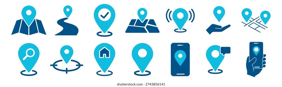 Location map pin icon set vector collection for navigation and geolocation on transparent background
