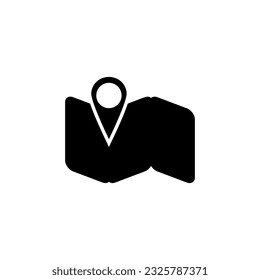 Location map pin icon in silhouette mode. Summer camp design element vector illustration in trendy style. Editable graphic resources for many purposes.