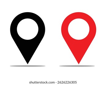Location or map pin icon symbol set. Location pointer. Black and red location icon set on white background. Vector illustration.