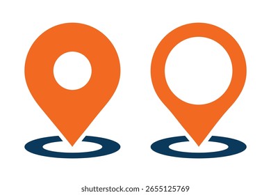 Conjunto de símbolos de ícone de pino de local ou mapa. Ponteiro de localização. Pino do mapa. Ícone do ponteiro de local. Localização GPS para design de interface do usuário do site da aplicação. Ilustração vetorial. 
