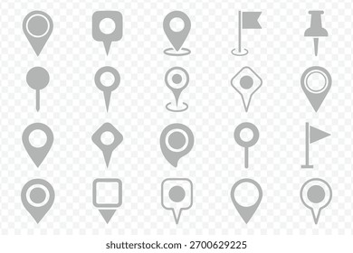 Conjunto de símbolos de Locación o pin de mapa. puntero de Locación. Conjunto de iconos de puntero de marcador de mapa. Símbolo de ubicación GPS colección. Ilustración vectorial.