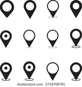 Locación o símbolo de pin de mapa. Ilustración vectorial. Símbolo de ubicación GPS. Estilo de diseño plano. Marcadores de mapas modernos. Ilustración de marcador de mapa. Símbolo de destino. Conjunto de iconos planos de mapas y pines. Ilustración de Victor. 