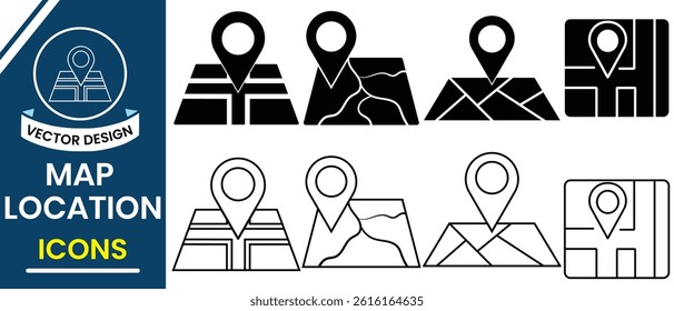 Location or map pin icon vector symbol. Map Location icon, Map pointer symbol, GPS location, Landmark icon, pointer icon, flat Location vector illustration.