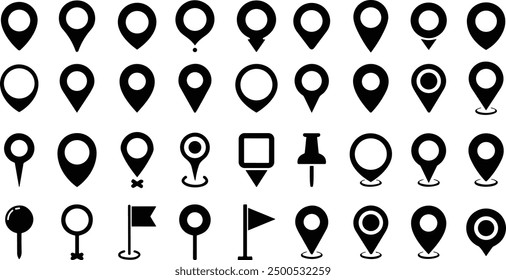 Conjunto de iconos de pin de mapa de Locación. Moderna colección de marcador de mapa. Puntual. Icono de pin de Locación. Marcador de lugar de pin de mapa. Icono de puntero de marcador de mapa. Símbolo de ubicación GPS. Vector de estilo plano. destino