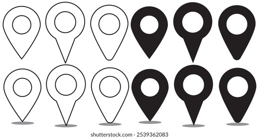 Conjunto de iconos de pin de mapa de Locación. Moderna colección de marcador de mapa. Puntual. Icono de pin de Locación. Marcador de lugar de pin de mapa. Icono de puntero de marcador de mapa. Símbolo de ubicación GPS. eps 10