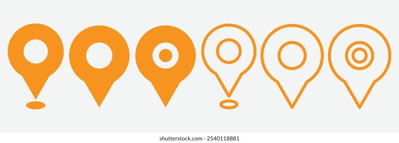 Conjunto de ícones de pin do mapa de localização.  Ponto de extremidade. Ícone de pin de local. Marcadores de mapa modernos. Símbolo de localização GPS. Ícone Destino. Coleção de sinais de ilustração de ponto.