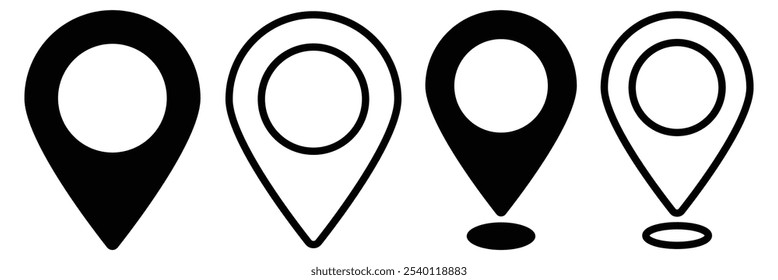 Location map pin icons set. Modern map marker collection. Pinpoint. Containing map, map pin, gps, destination, directions, distance, place pin symbol. GPS location symbol. 