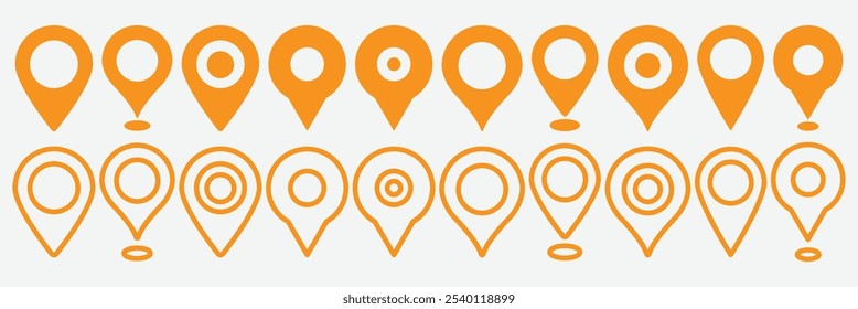Location map pin icons set.  Pinpoint. Location pin icon. Modern map markers. GPS location symbol. Destination icon. Point illustration sign collection.